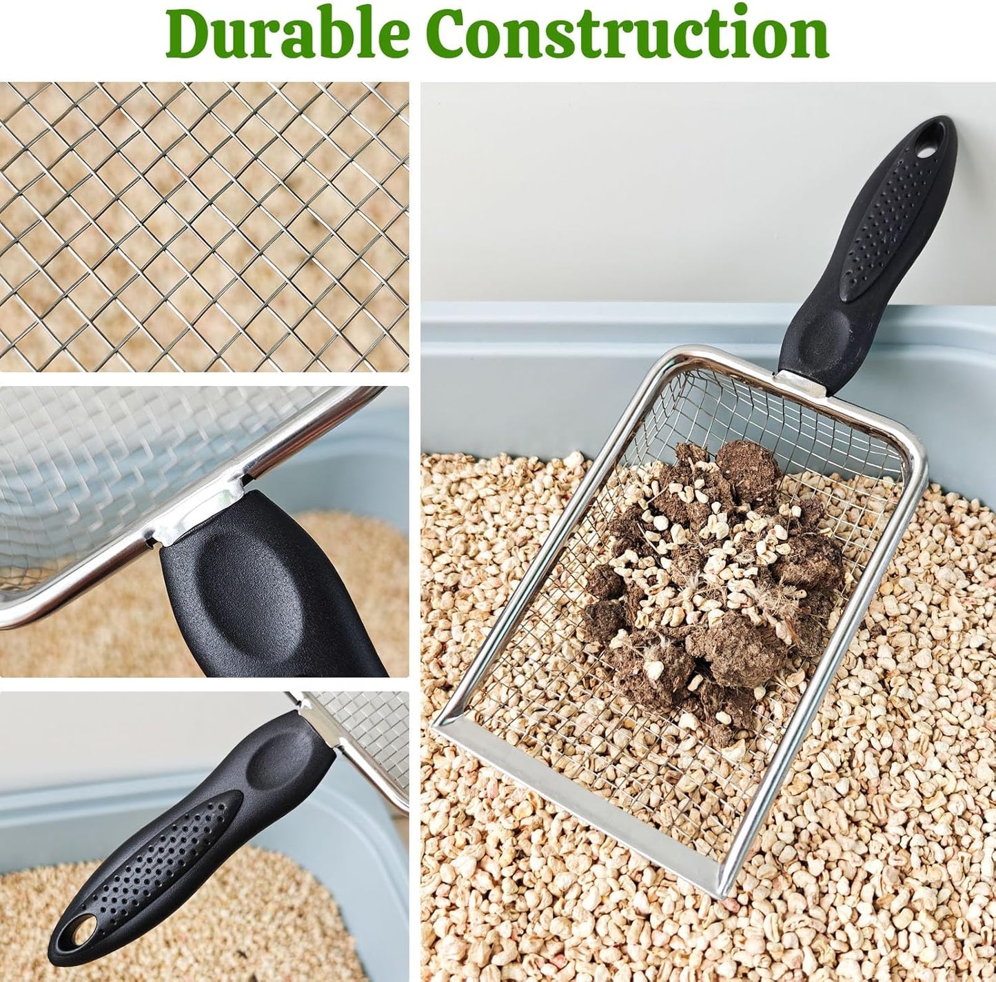 KOROI Chicken Poop Scooper - 2 Pack Chicken Coop Poop Scoop Shovel with 3.8mm & 5mm Mesh,Metal Chicken Coop Cleaning Tool,Sifting Rake for Chicken Litter, Sand, Poop | Chicken Supplies