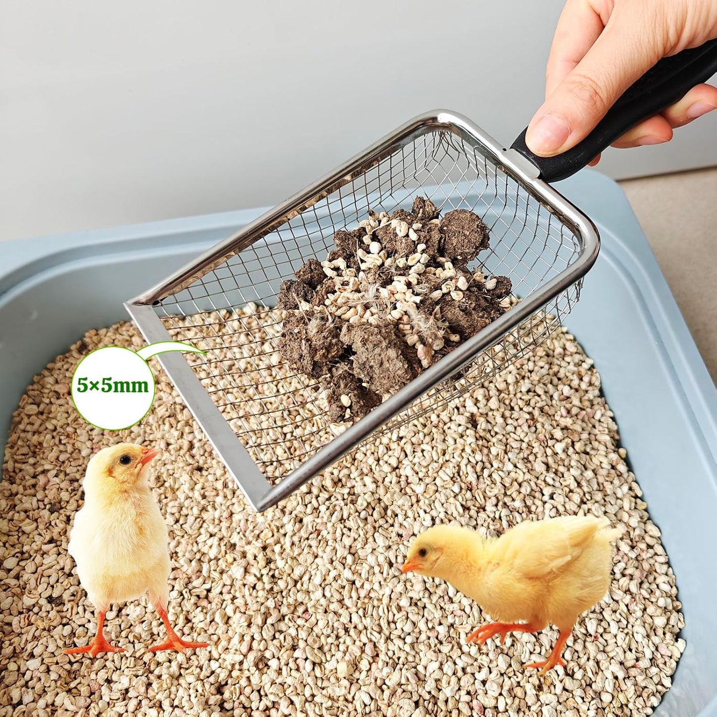 KOROI Chicken Poop Scooper - 2 Pack Chicken Coop Poop Scoop Shovel with 3.8mm & 5mm Mesh,Metal Chicken Coop Cleaning Tool,Sifting Rake for Chicken Litter, Sand, Poop | Chicken Supplies